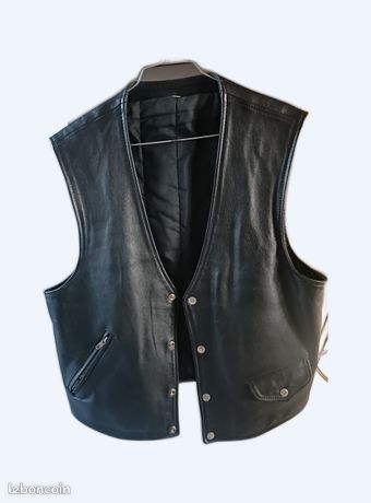 Gilet En Cuir épais Style Biker Vintage, Doublure Polyester, Taille L, Pour Homme