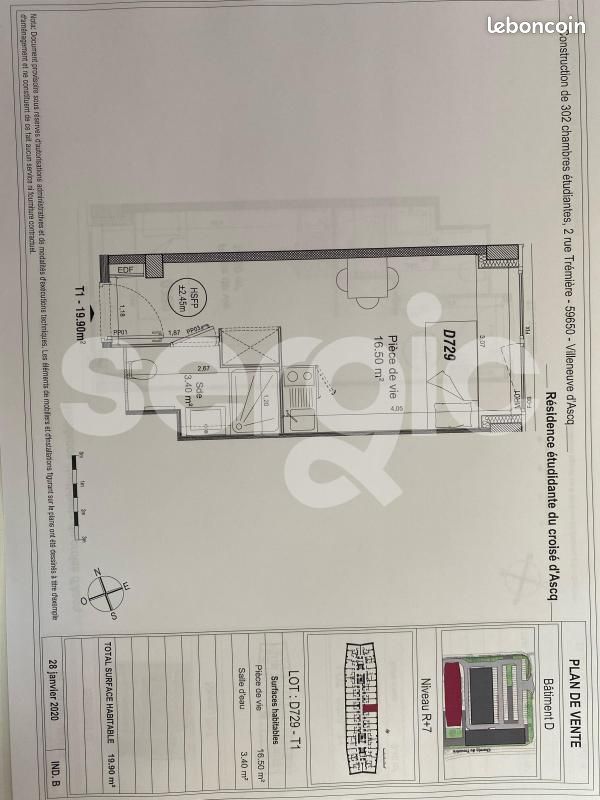 Appartement 1 pièce 20 m² · à Villeneuve-d'Ascq · 20 m² · 362 €