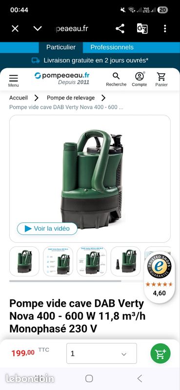 Pompe a eau vide cave aspire eau neuve (image 1)