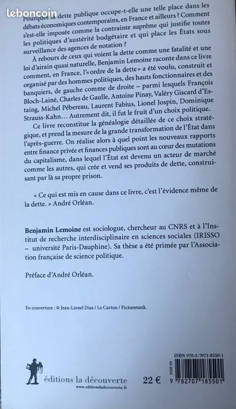 L'ordre de la dette. B. Lemoine. ED la Découverte 2016 (image 2)