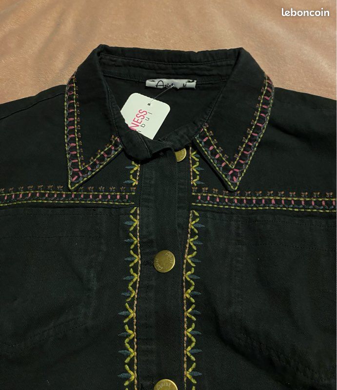 Veste fine noire broderies multicolore (image 7)