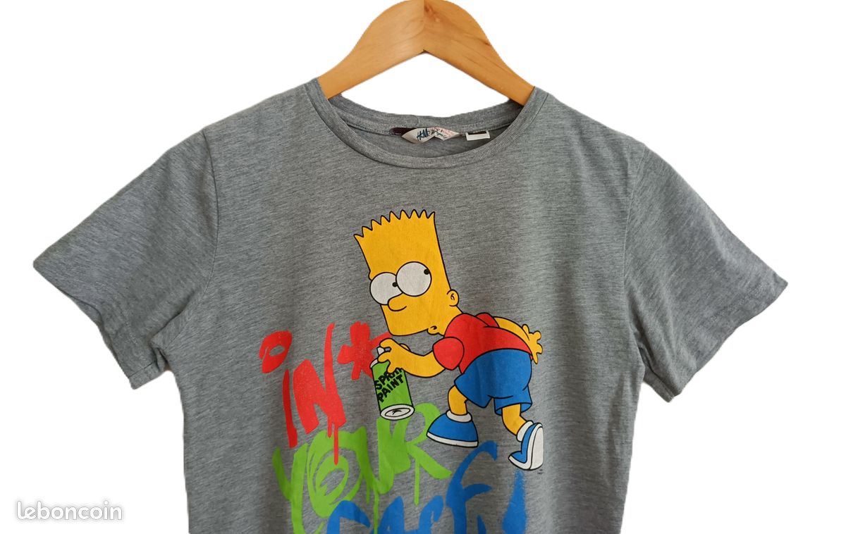 T shirt gris imprime Bart Simpson. H&M. Taille 11 / 12 ans (image 2)