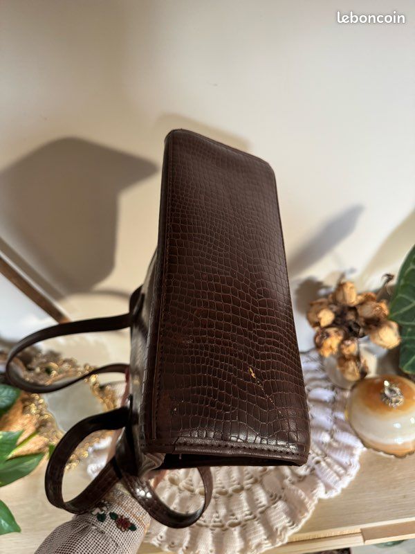 Sac à Main Vintage En Cuir Façon Crocodile Marron - 28x26 Cm, Jamais Utilisé, Style Cuir Exotique