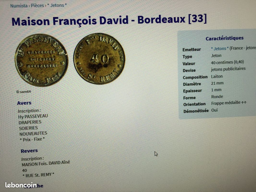 Prix FixeH. Passereau.Jeton publicitaire ancien (image 3)