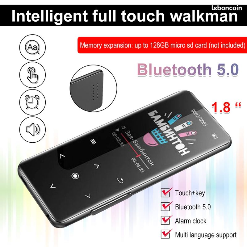 Mini Lettore MP3/MP4 Bluetooth HI-FI, Autonomia 8h, Con Ingresso Micro-SD, Nuovo