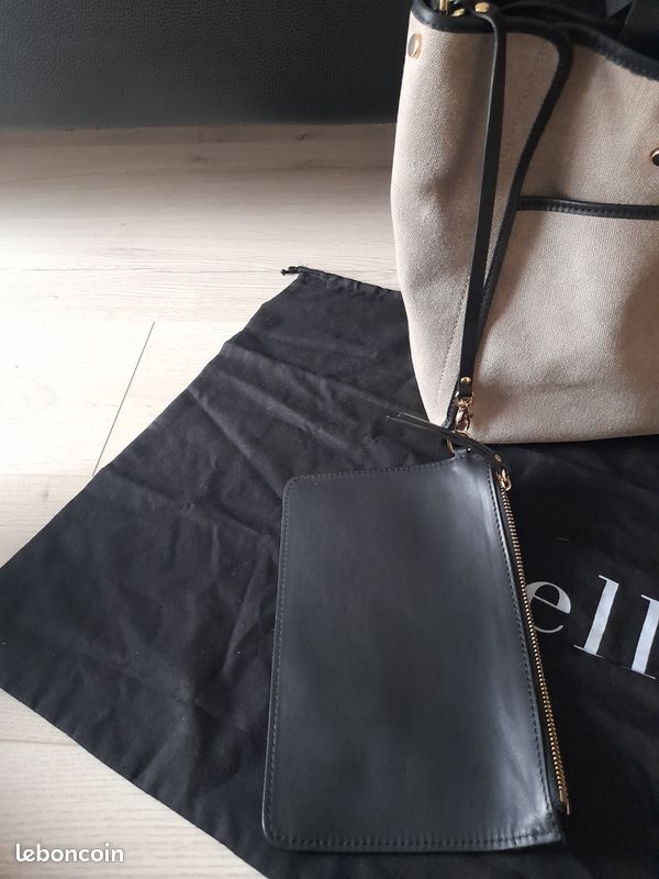 Pochette Minelli En Cuir Noir Avec Pompon - Occasion, Très Bon état