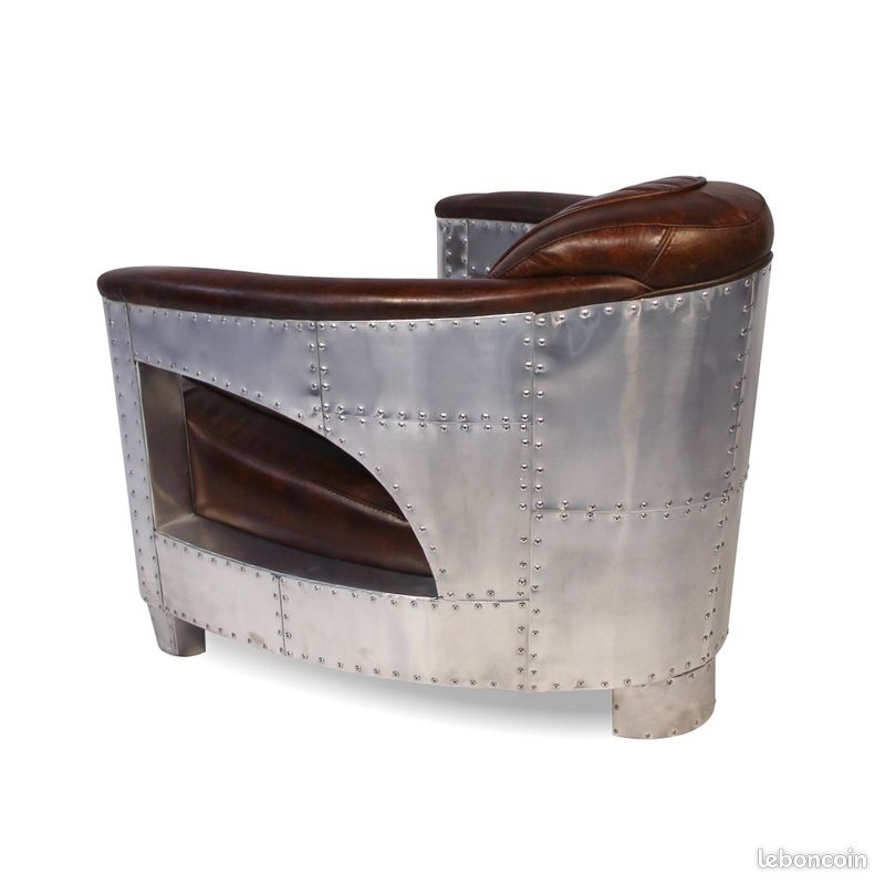 Fauteuil Aviateur cuir Noir vintage et Aluminium Riveté "Byrd" (image 4)
