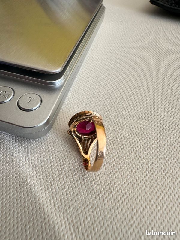 Bague Antique Or Rose 18k Rubis Et Perle - Style "Toi Et Moi" Circa 1900, Taille 52 - Bijou Vintage Occasion