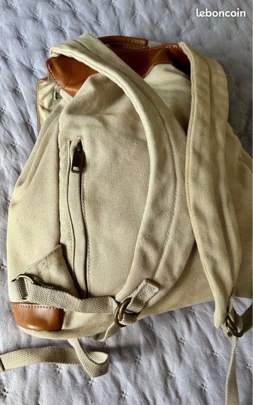 Sac à dos vintage marque nature et découvertes cuir et coton (image 4)
