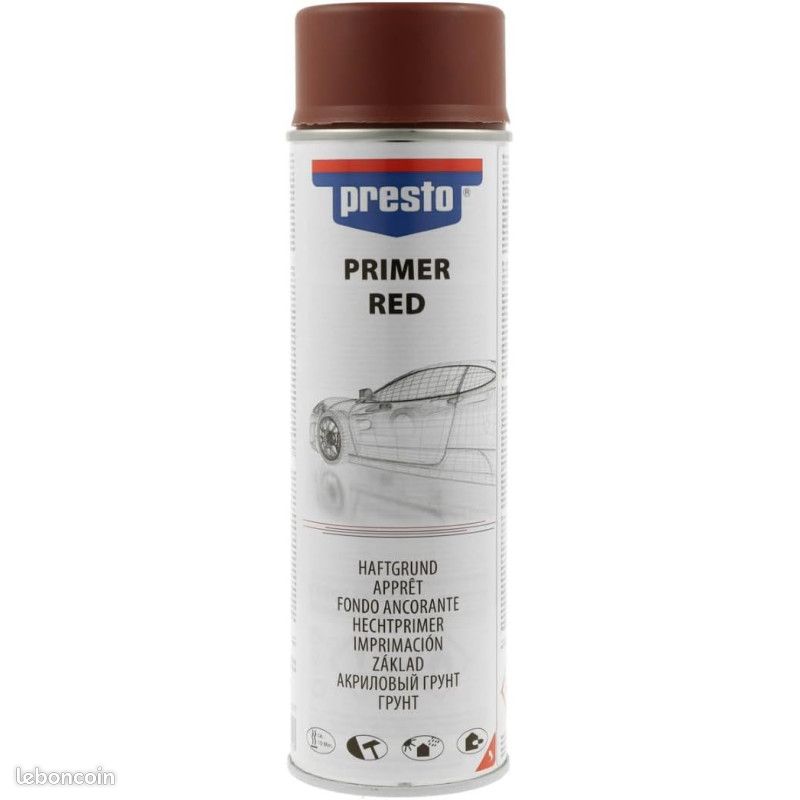 Bombe d'apprêt - Sous-couche - Rouge - Pour peinture rouge foncé - Carrosserie - Presto - 500ml (image 1)