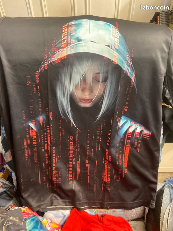 T-shirt imprimé fille cyberpunk casquette néons neuf - taille XL - polyester manches courtes, motif urbain futuriste intégral, léger et respirant (image 2)