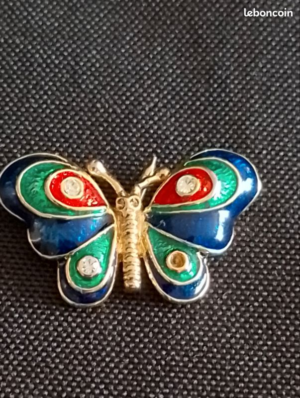 Broche Vintage Papillon En Métal Doré Et Strass - Accessoire Rétro - Occasion
