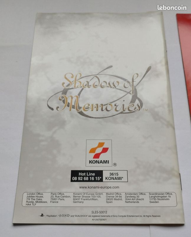 Shadow Of Memories Pour PS2 - Version PAL Sans Notice, état Correct, édition Française Konami
