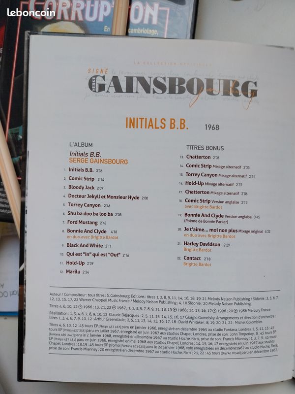 RARE livret cd gainsbourg initiale b.b (image 4)