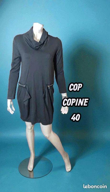Robe Cop Copine Grise à Poches - Taille 38 - Longueur 87 Cm - Viscose/nylon - Occasion Très Bon état