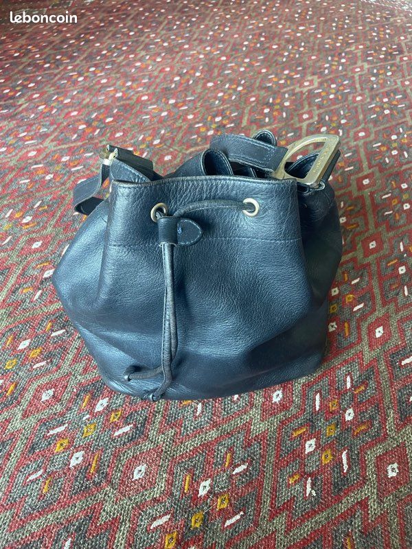 Sac à main LANCEL en cuir bleu marine (image 5)