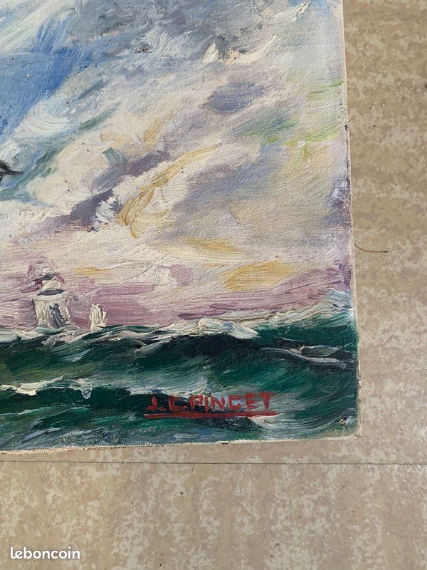 Tableau Marine Vintage - Peinture Voilier en Mer - Signé J. Fringet (image 2)