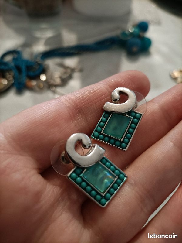 Boucles d'oreilles vert bleu (image 2)