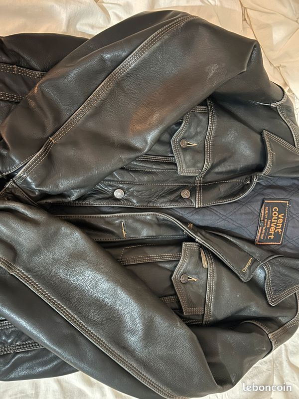 Veste En Cuir Gris VENTCOUVERT Taille 40 - Occasion Très Bon état, Authentique