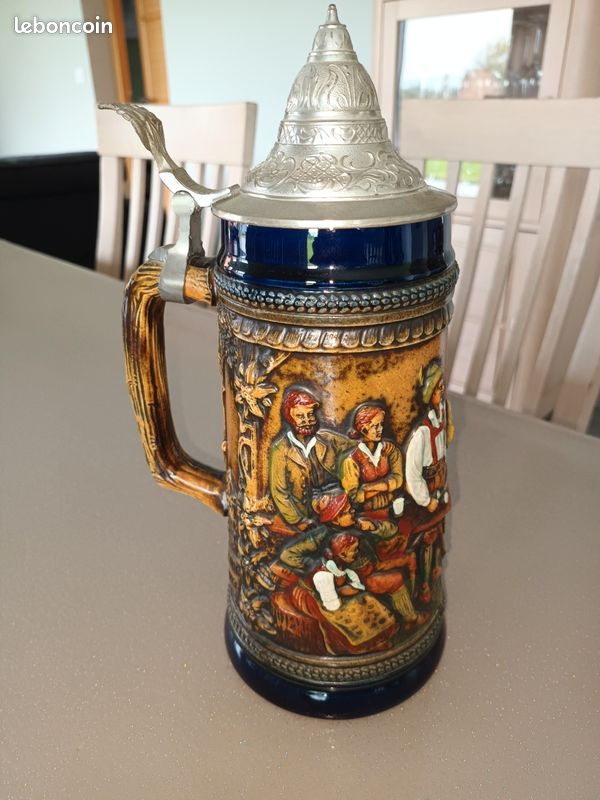 Chope à Bière Bayern Gerz West Germany - Grès 50 Cl, Gravée Et Colorée, Vintage Allemagne