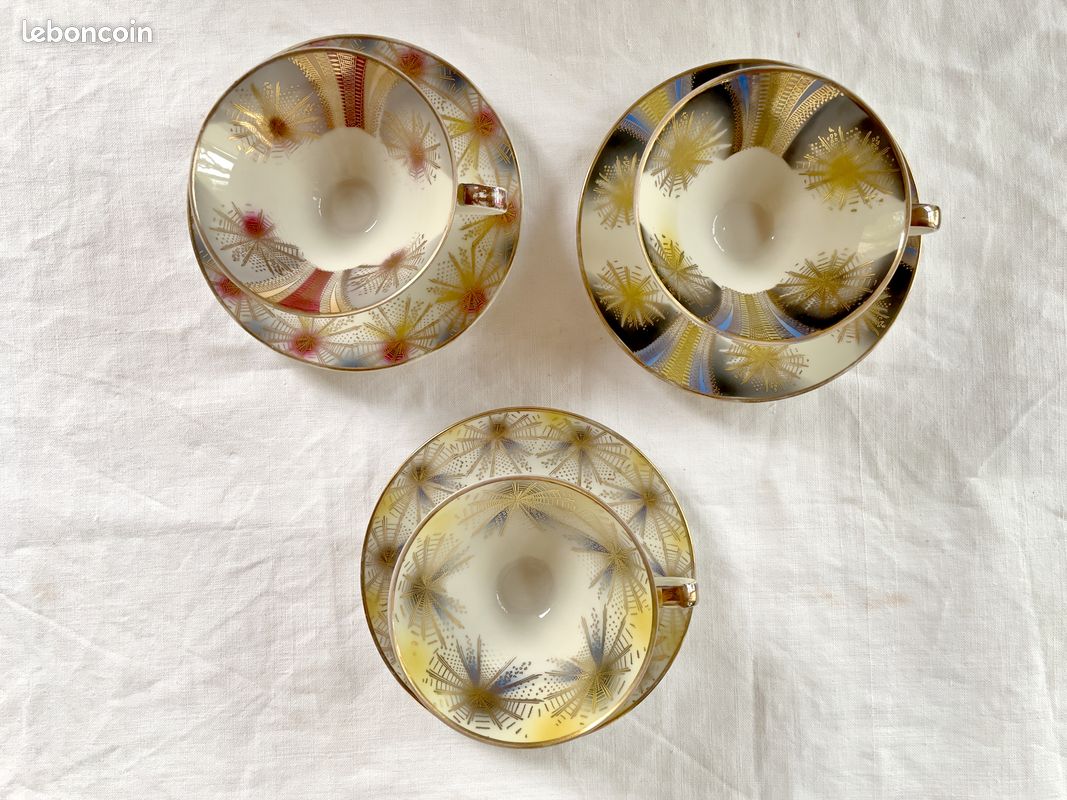 Trio de tasses et soucoupes sur piédouche 1950 porcelaine - Bavaria Elfenbein- (image 3)