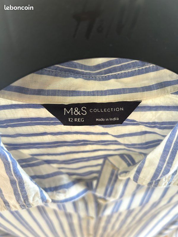 Chemisier Manches Longues Marks And Spencer Coton Rayé Bleu Taille 6 - Neuf Avec étiquettes