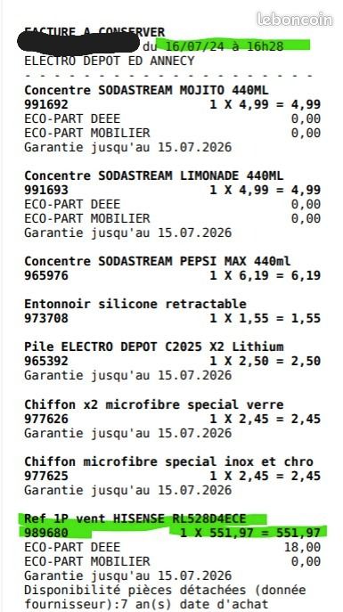 Refrigerateur hisense 400l sous garantie (07/2026) (image 2)