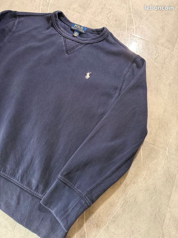 Sweat col rond polo ralph lauren, logo poney brodé bleu marine molleton, taille M enfant unisexe #MPERL1 (image 3)