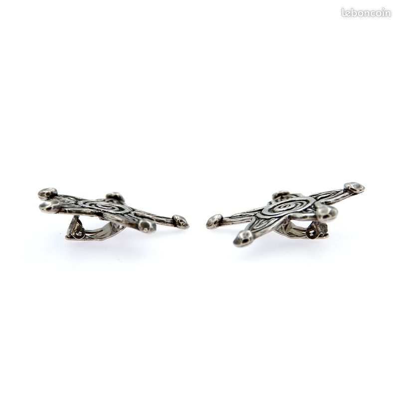 Boucles D'oreilles Vintage Clips METAL POINTU - Design Français - Argenté - Occasion Dormeuses