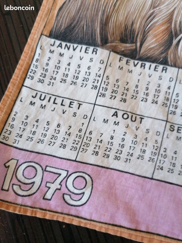 Torchon de cusne coton calendrer 1979 French vntage calendar cotton