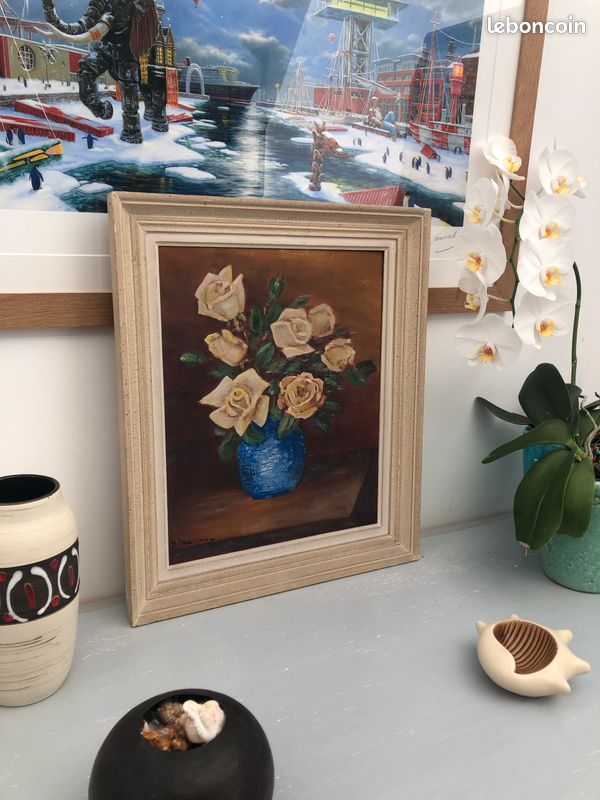 Tableau bouquet de fleurs, roses, nature morte peinture à l'huile (image 3)