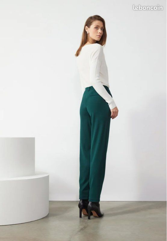 Pantalon Vert Clair Naf Naf - Taille élastiquée 40/42 - Coton - Occasion Très Bon état