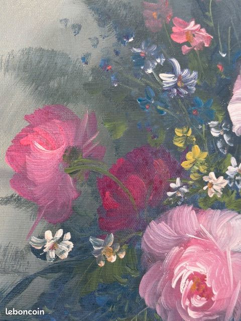 Tableau Huile Sur Toile Bouquet De Fleurs – Expressionnisme, 40x50 Cm – Original