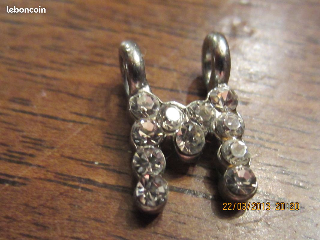 Pendentif lettre L en ARGENT et strass (image 1)