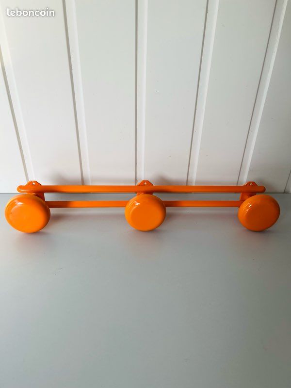 Porte Manteau 3 Patères Métal Orange Vintage Années 70 France (image 3)