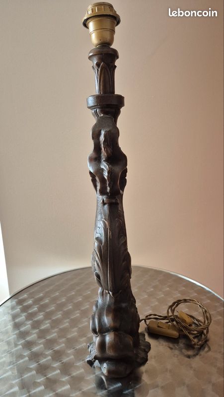 PIED DE LAMPE ZOOMORPHE " DAUPHIN " EN FONTE début XXe - 55 cm (image 1)