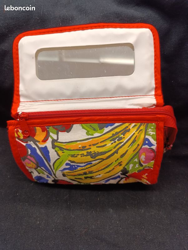 Petite Pochette Rouge et Multicolore pour Maquillage avec Miroir (image 2)