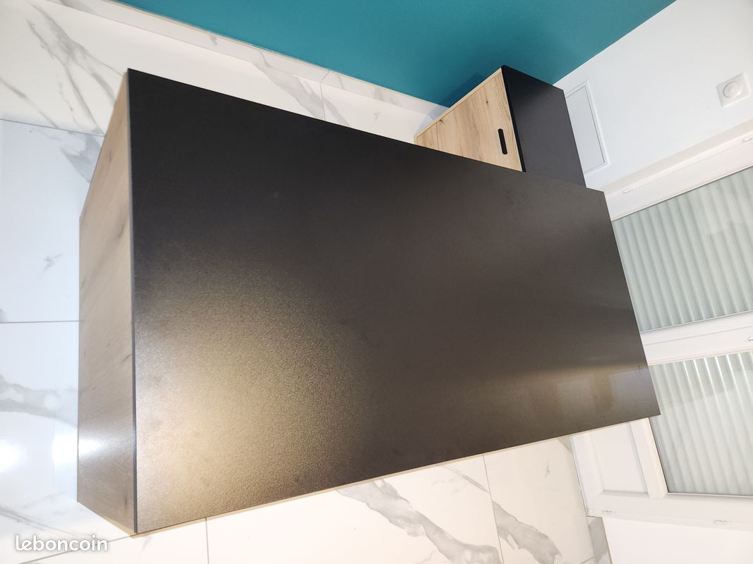 Bureau d'angle en mélamine coloris chêne rustique et noir (image 4)
