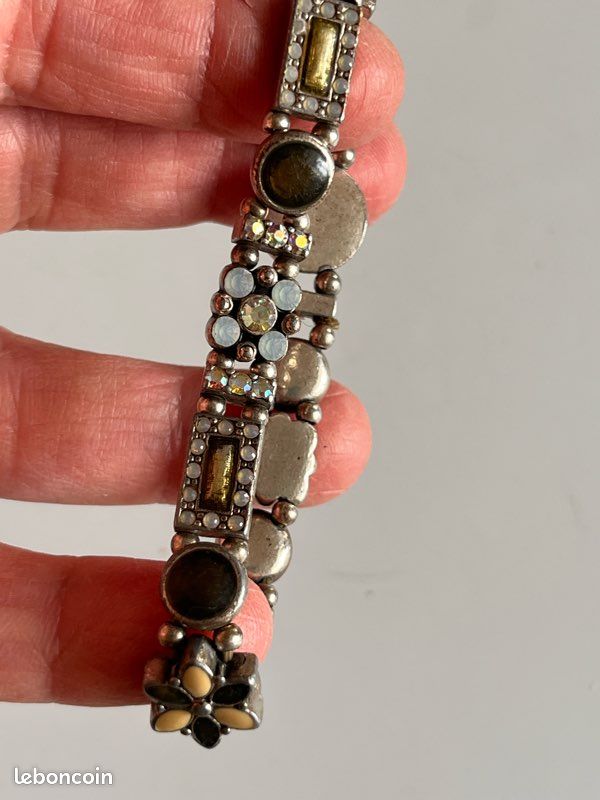 Petit bracelet métal argenté émail et strass (image 2)