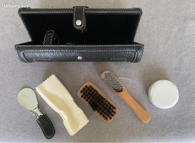 Kit Cirage Chaussures 6 Pièces Noir - Brosses Et Étui Élégant Pour Entretien Cuir