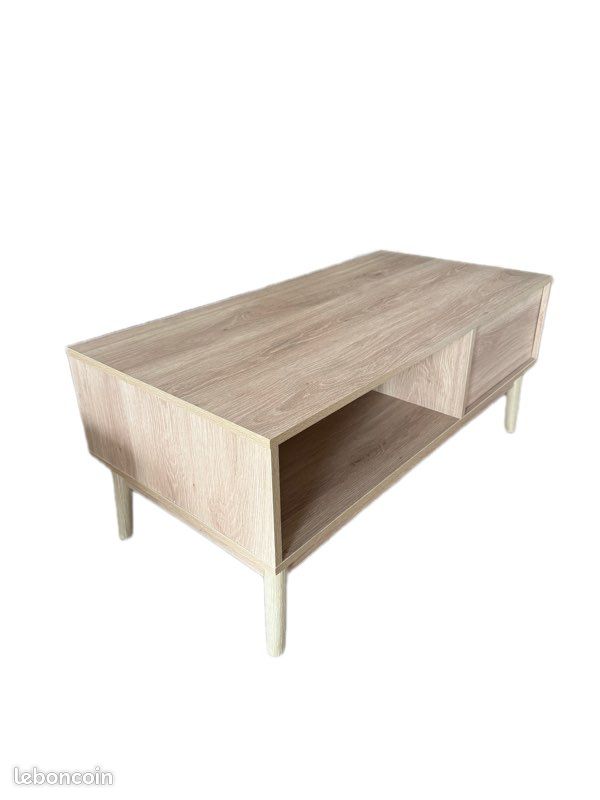 Table basse en bois clair 1 tiroir 1 niche (image 3)