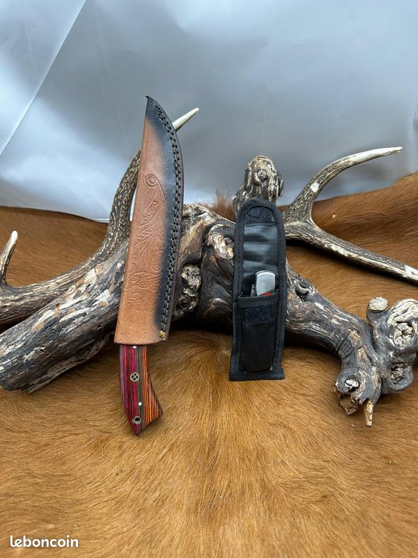 Magnifique Couteau de chasse lame en acier damas 256 couches avec Petit Couteau de poche Offert ref D320 (image 4)