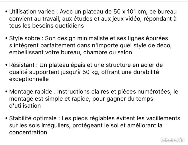 Bureau d'Ordinateur, Cadre en Métal, Blanc (image 3)