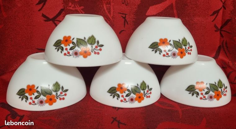 Vintage lot de 4 bols Arcopal vert mint imprimé géométrique | Selency