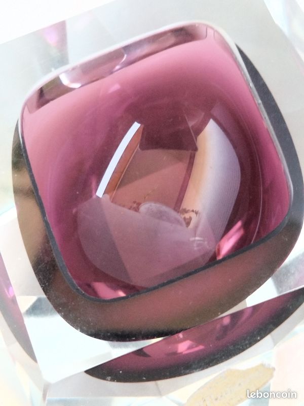 Cendrier vide poche Murano cristal mauve forme diamant de Flavio Poli design 1970 (image 4)