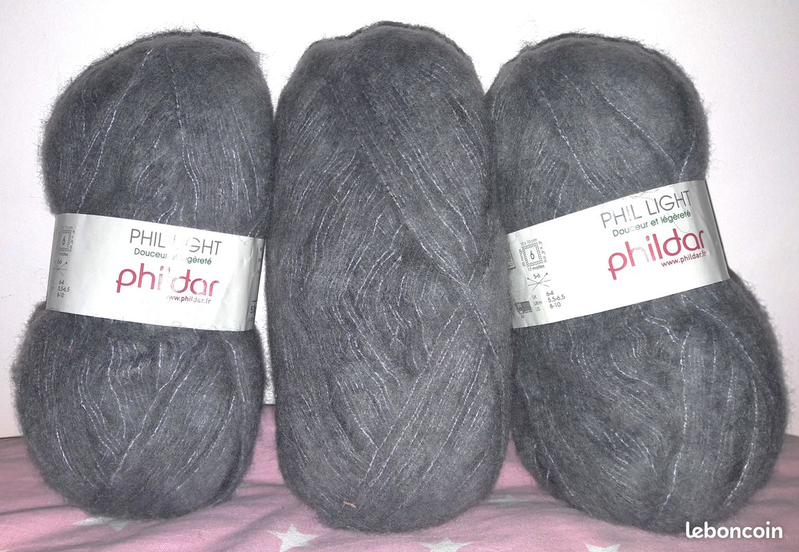 Lot De 3 Pelotes De Laine PHILDAR LAPONIE CARBONE - Alpaga/Mohair - Gris - Aiguille 10 - NEUVES