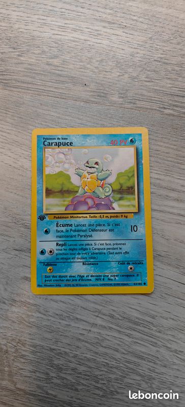 Pokemon Card - Squirtle 63/102 (Common) - Wizards Base Set French Edition