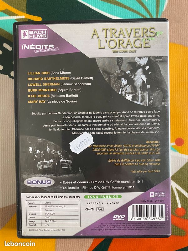 DVD - A travers l'orage - D.W. Griffith - 1920 - comme neuf (image 2)