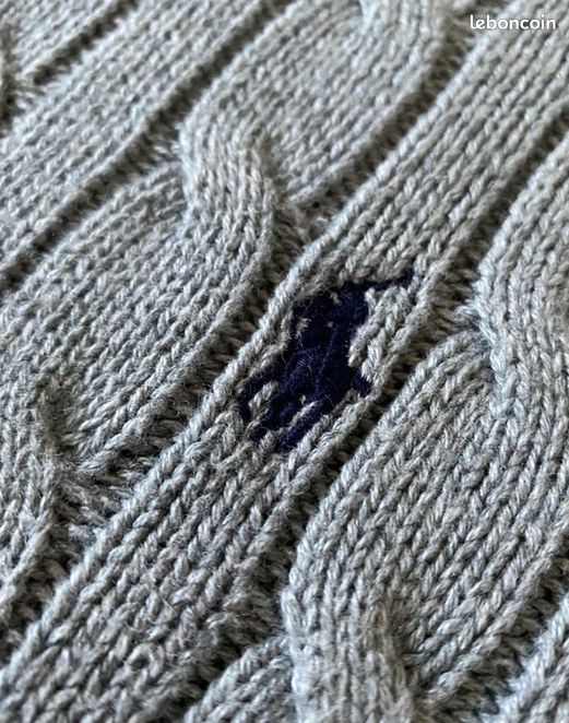 Pull torsadée gris ralph lauren col rond homme taille M (image 2)