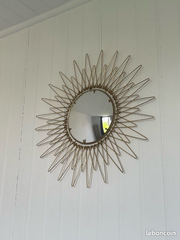 Rare grand Miroir Sorcière Vintage 1950 en laiton doré (image 2)